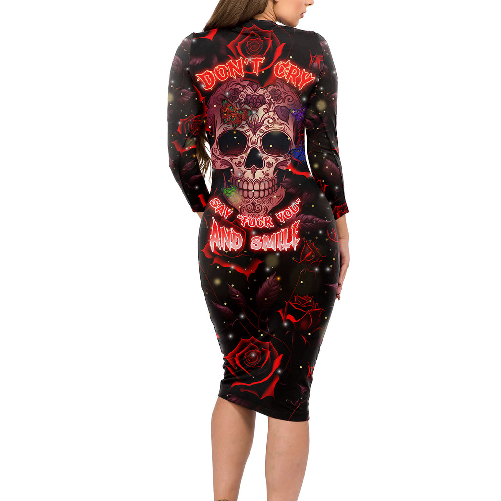 dont-cry-skull-long-sleeve-bodycon-dress