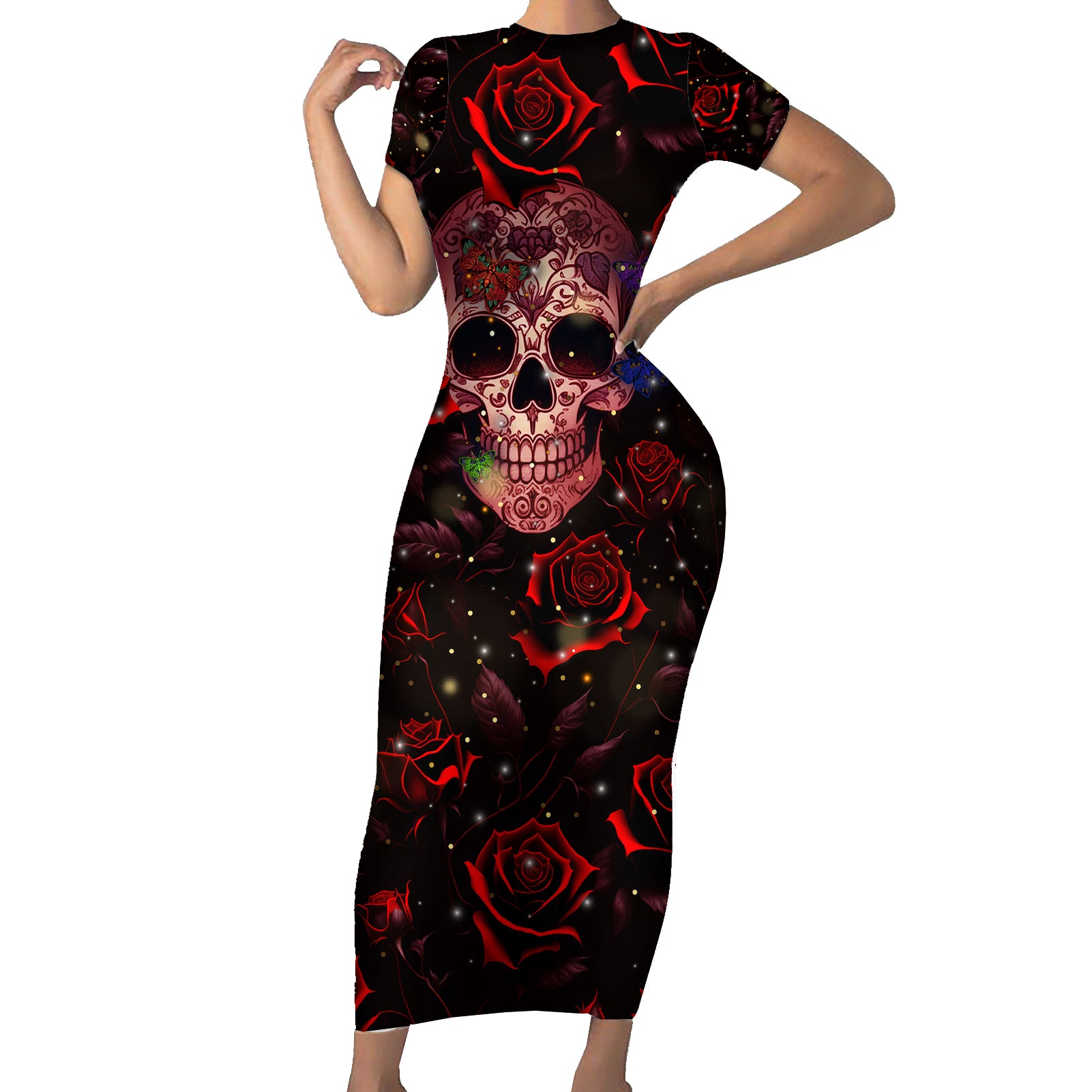dont-cry-skull-short-sleeve-bodycon-dress