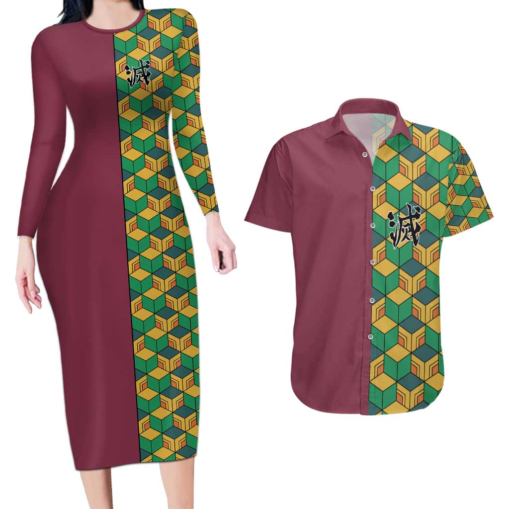Tomioka Giyu Haori Demon Slayer Couples Matching Long Sleeve Bodycon Dress and Hawaiian Shirt Anime Style