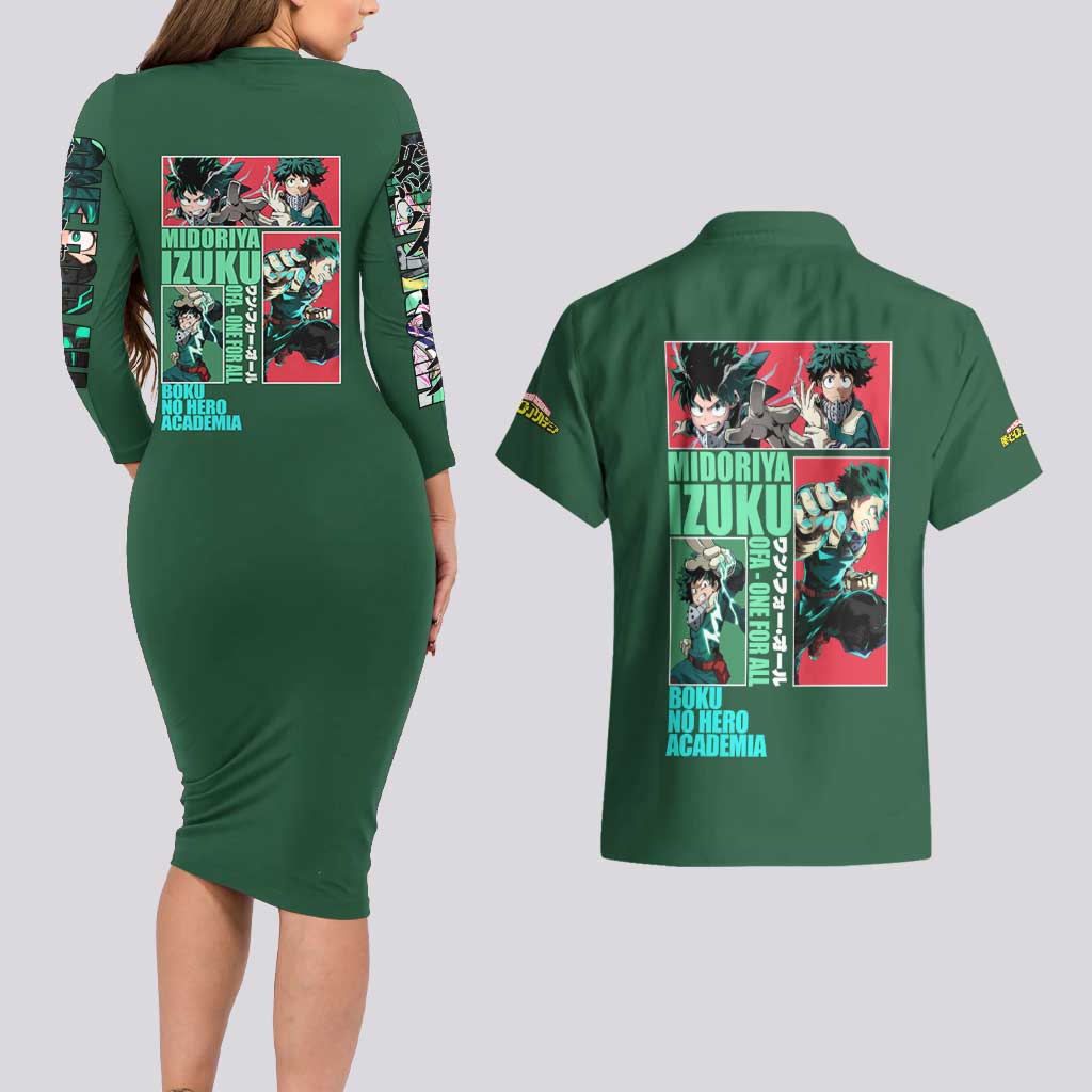Midoriya Izuku My Hero Academia Couples Matching Long Sleeve Bodycon Dress and Hawaiian Shirt Anime Style
