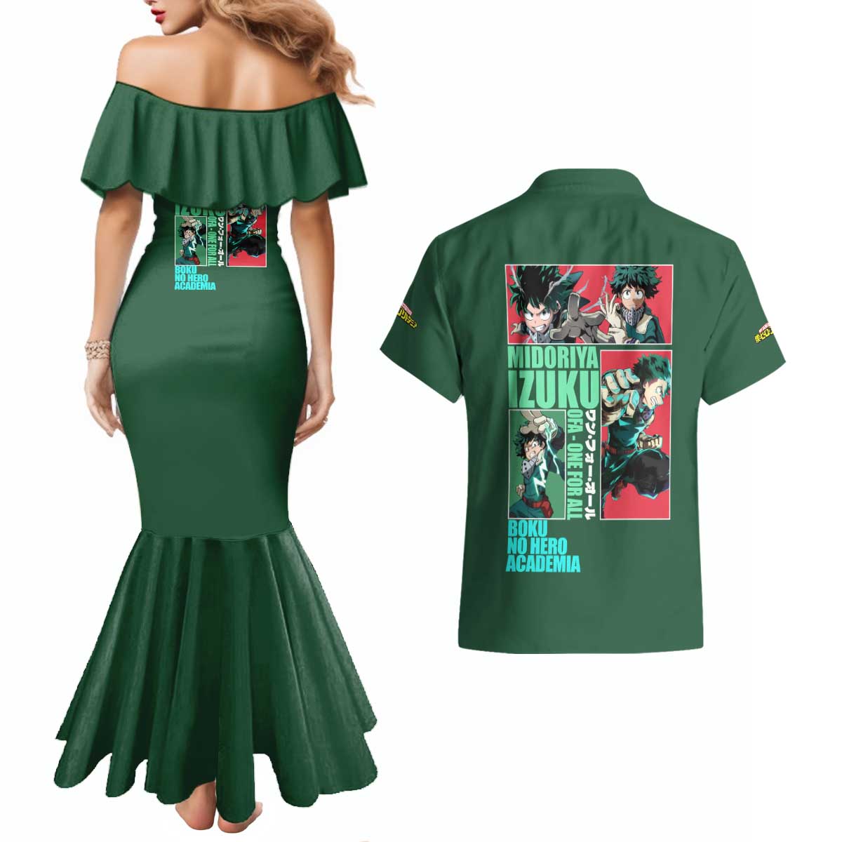 Midoriya Izuku My Hero Academia Couples Matching Mermaid Dress and Hawaiian Shirt Anime Style