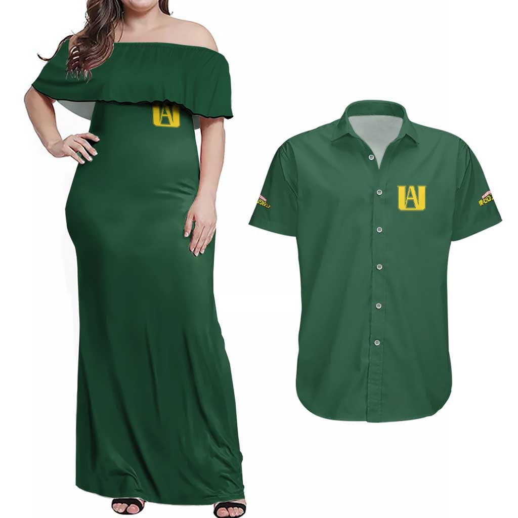 Midoriya Izuku My Hero Academia Couples Matching Off Shoulder Maxi Dress and Hawaiian Shirt Anime Style