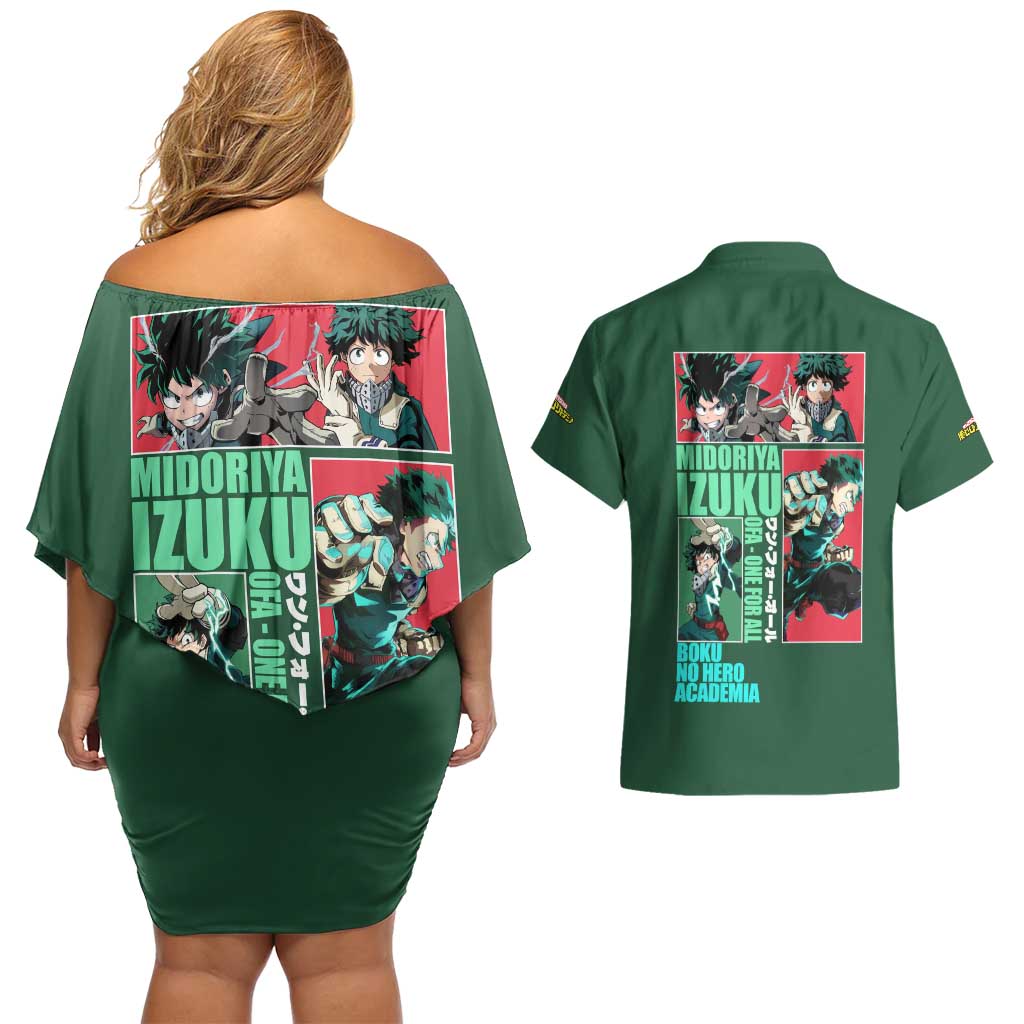 Midoriya Izuku My Hero Academia Couples Matching Off Shoulder Short Dress and Hawaiian Shirt Anime Style