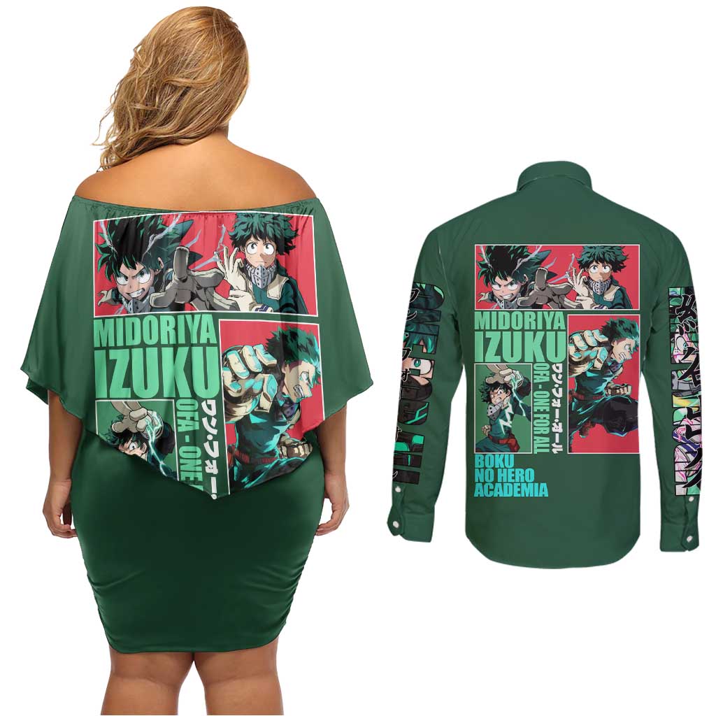 Midoriya Izuku My Hero Academia Couples Matching Off Shoulder Short Dress and Long Sleeve Button Shirt Anime Style