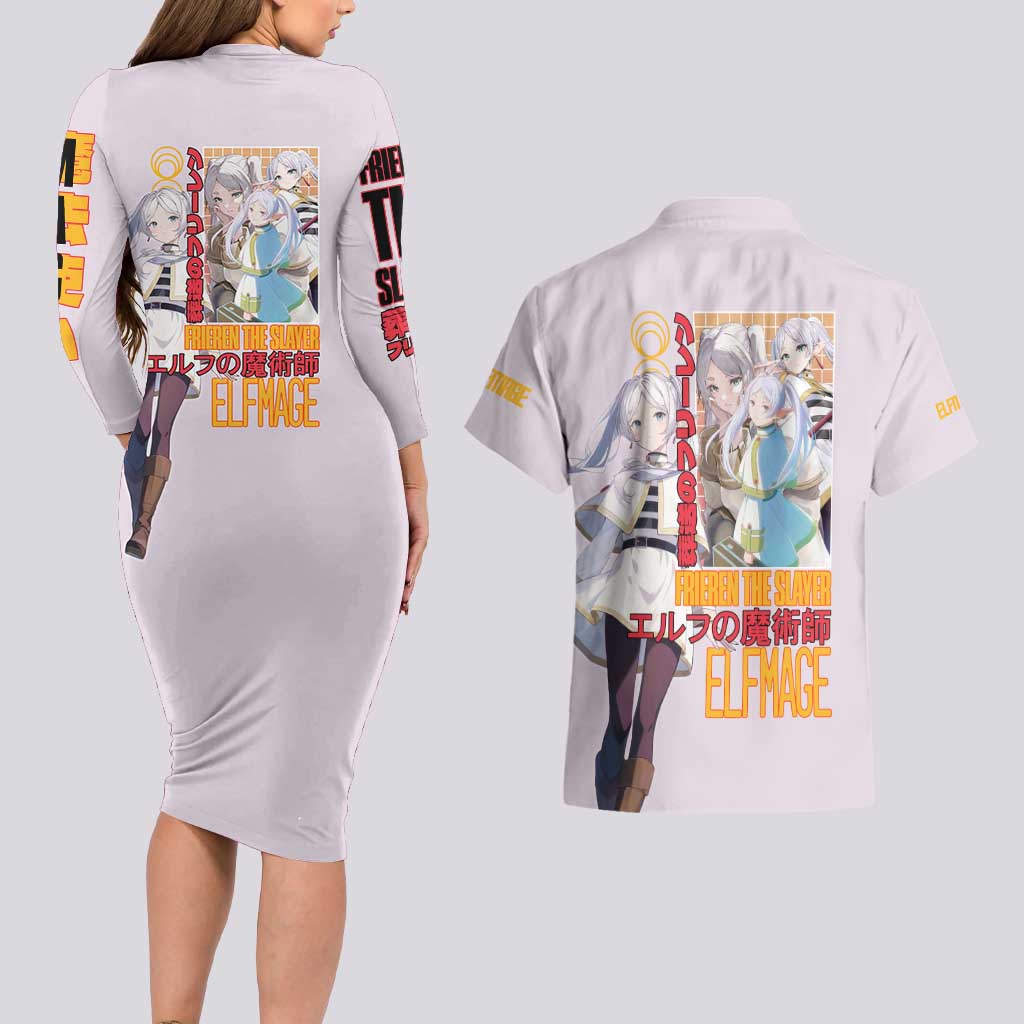 Frieren V2 Frieren Beyond Journey’s End Couples Matching Long Sleeve Bodycon Dress and Hawaiian Shirt Anime Style