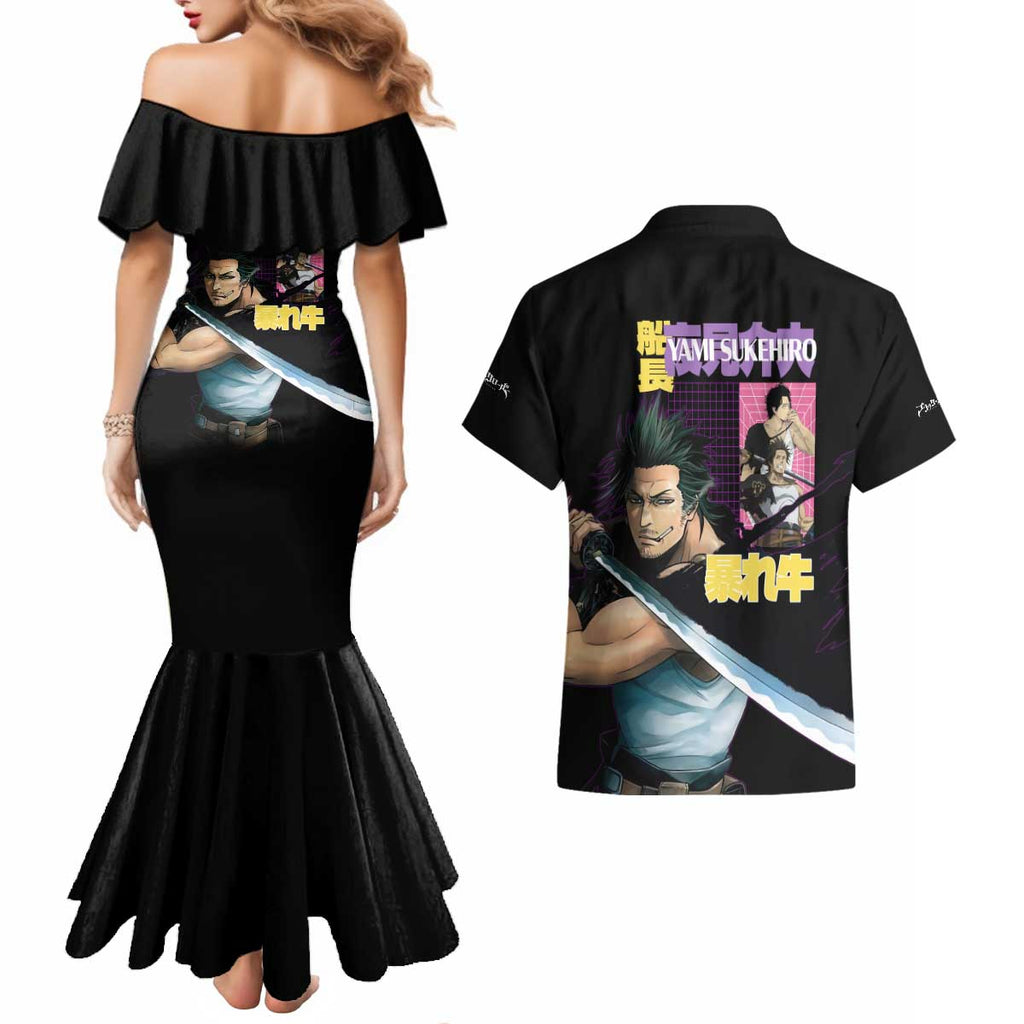 Yami Sukehiro V3 Black Clover Couples Matching Mermaid Dress and Hawaiian Shirt Anime Style