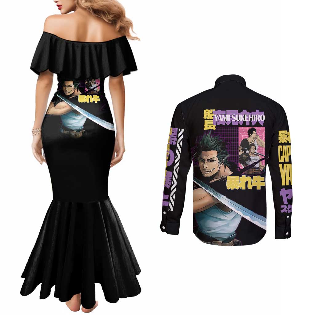 Yami Sukehiro V3 Black Clover Couples Matching Mermaid Dress and Long Sleeve Button Shirt Anime Style