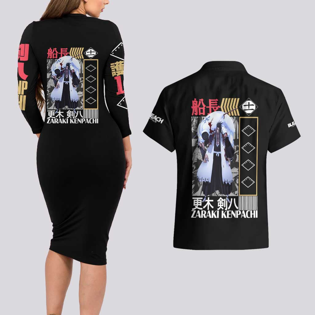 Zaraki Kenpachi TYBWA V2 Bleach Couples Matching Long Sleeve Bodycon Dress and Hawaiian Shirt Anime Style