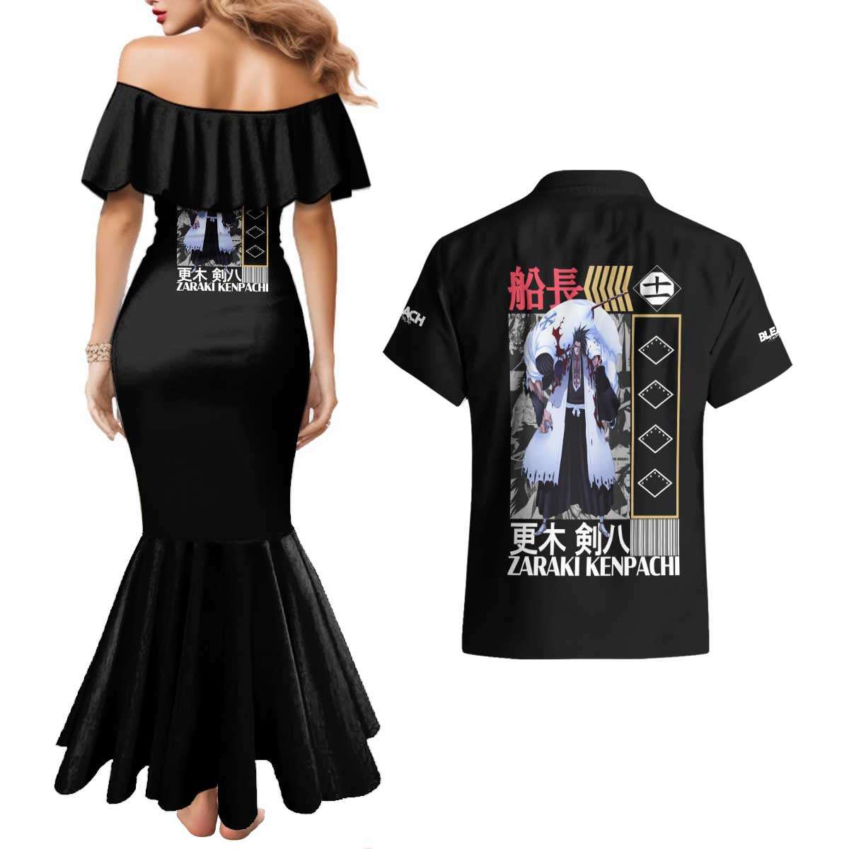 Zaraki Kenpachi TYBWA V2 Bleach Couples Matching Mermaid Dress and Hawaiian Shirt Anime Style