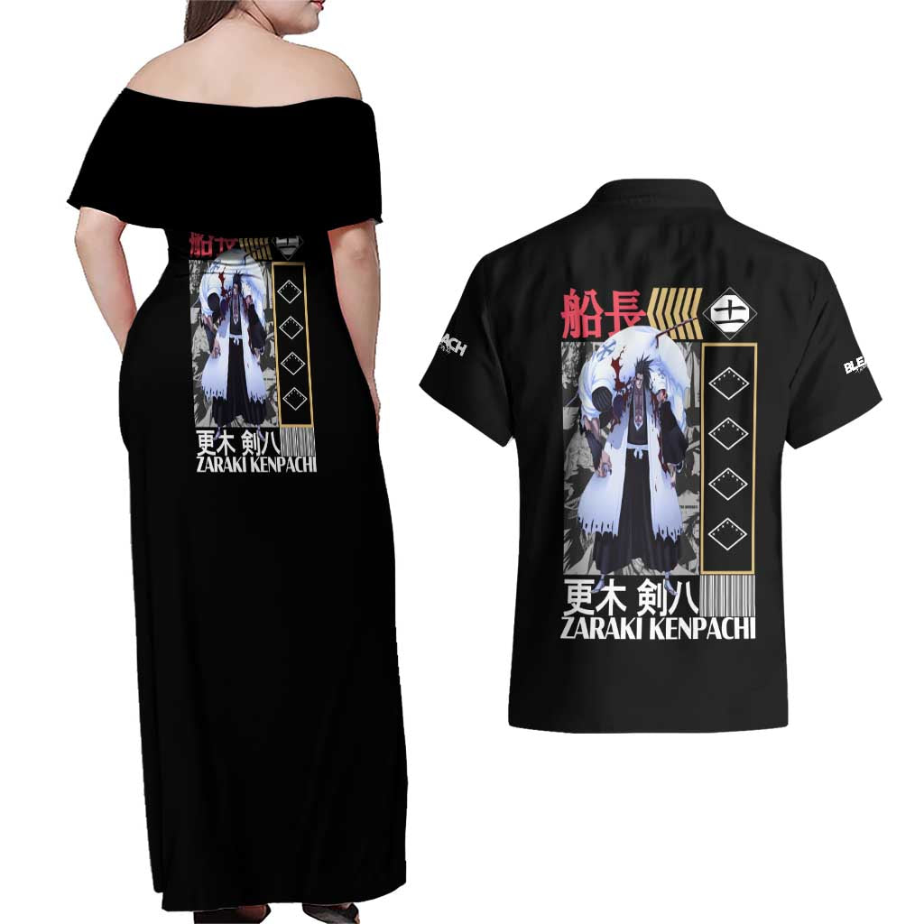 Zaraki Kenpachi TYBWA V2 Bleach Couples Matching Off Shoulder Maxi Dress and Hawaiian Shirt Anime Style