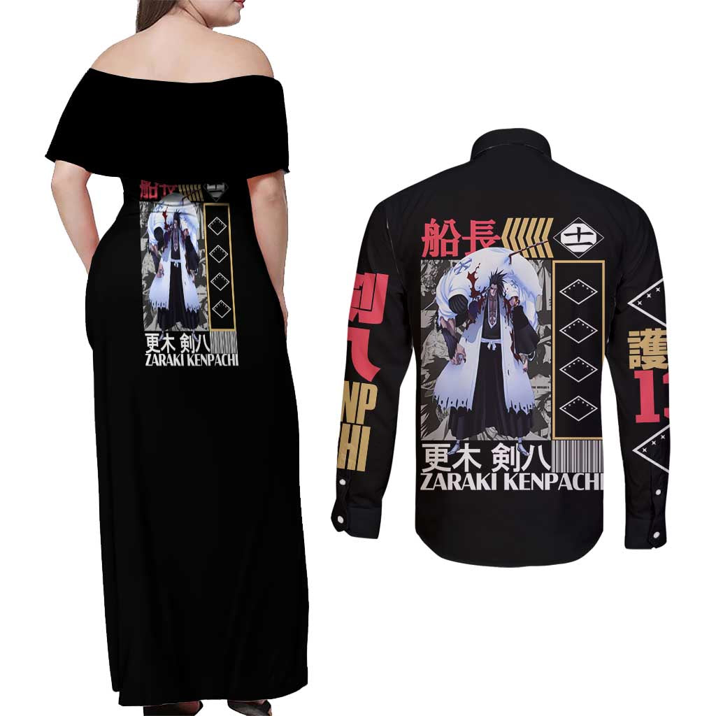 Zaraki Kenpachi TYBWA V2 Bleach Couples Matching Off Shoulder Maxi Dress and Long Sleeve Button Shirt Anime Style