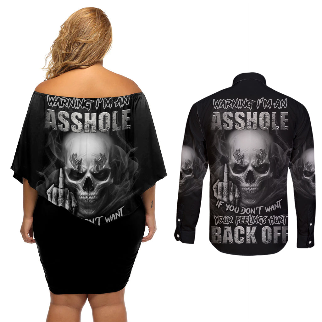 warning-im-an-a-mad-skull-couples-matching-off-shoulder-short-dress-and-long-sleeve-button-shirt