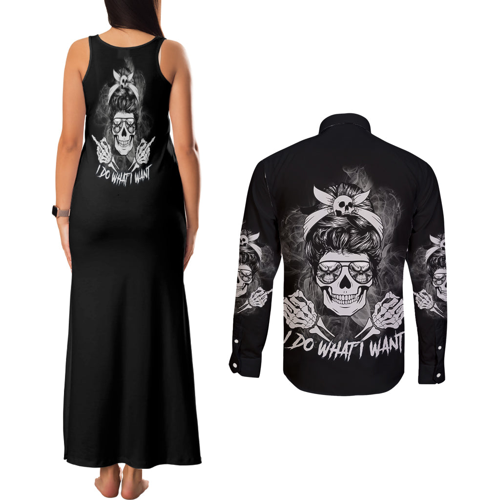 i-do-what-i-want-skull-black-and-white-couples-matching-tank-maxi-dress-and-long-sleeve-button-shirt
