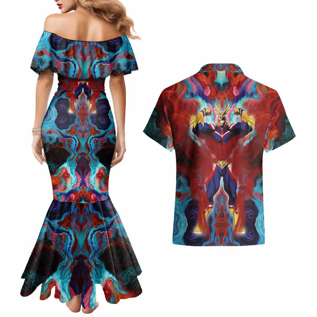 Atmospheric Blast All Might My Hero Academia Couples Matching Mermaid Dress and Hawaiian Shirt Anime Mix Abstracs Trippy Style