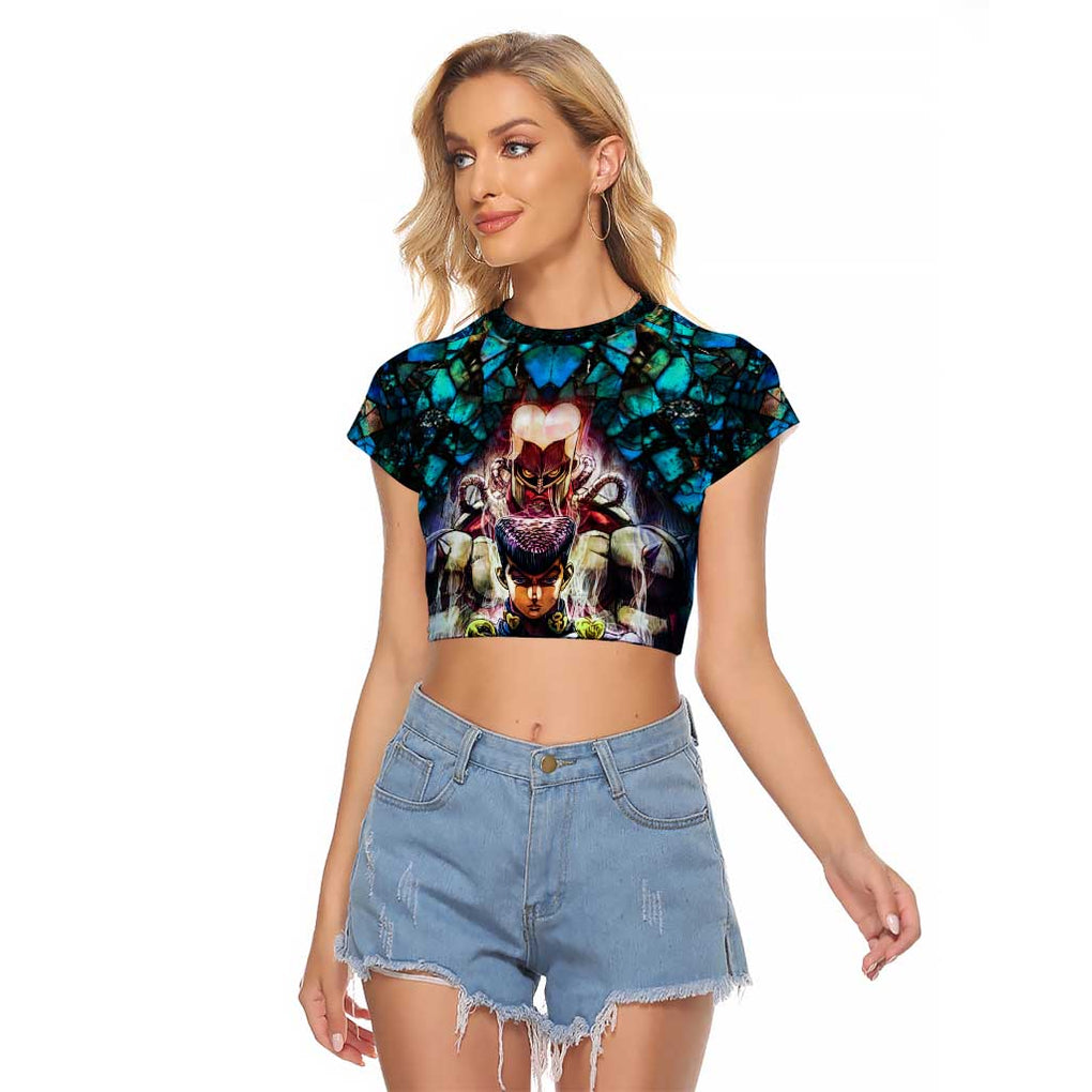 Trippy Josuke Shining Diamond Jojo’s Bizarre Adventure Raglan Cropped T Shirt Anime Mix Abstracs Style