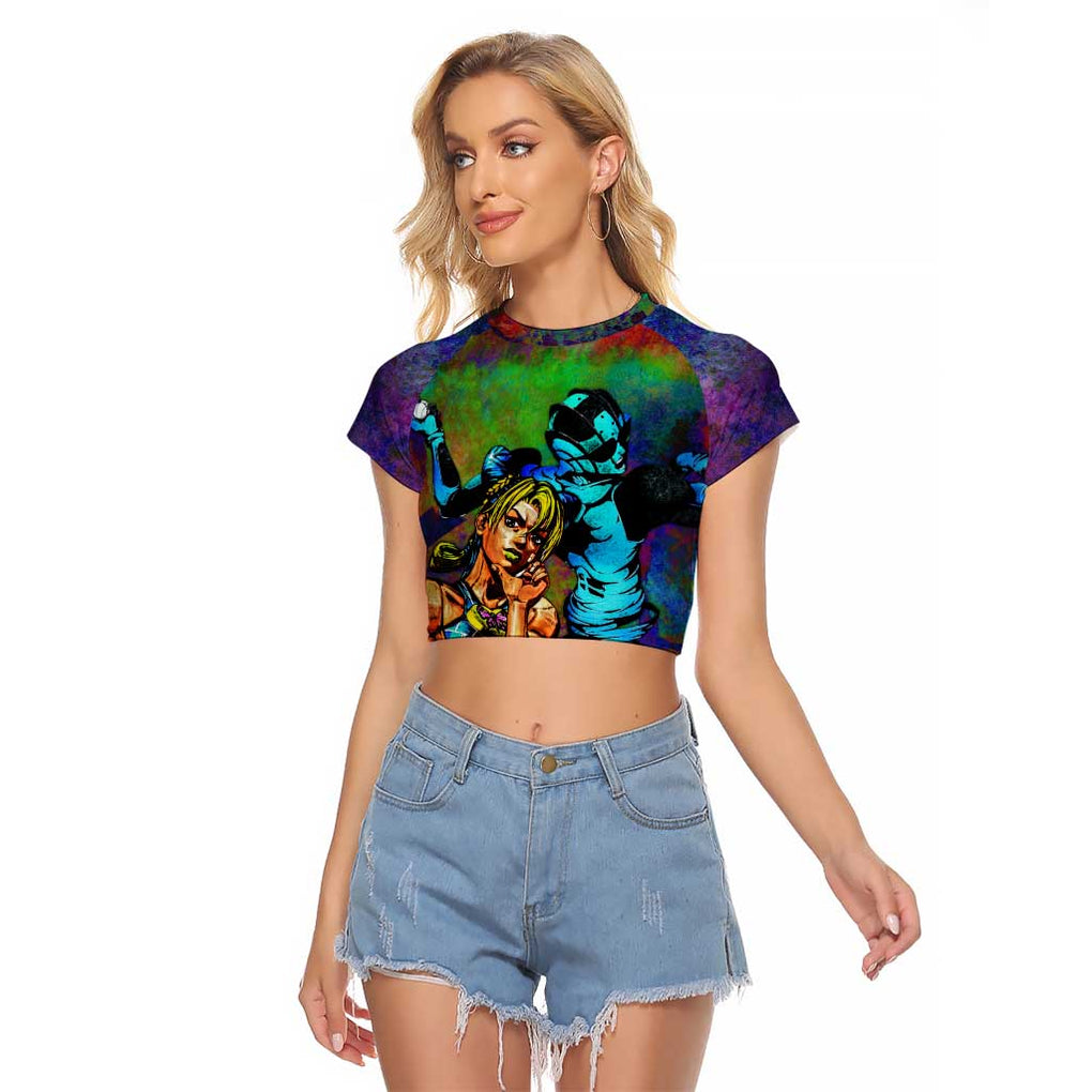 Trippy Jolyne Cujoh Stone Ocean Jojo’s Bizarre Adventure Raglan Cropped T Shirt Anime Mix Abstracs Style