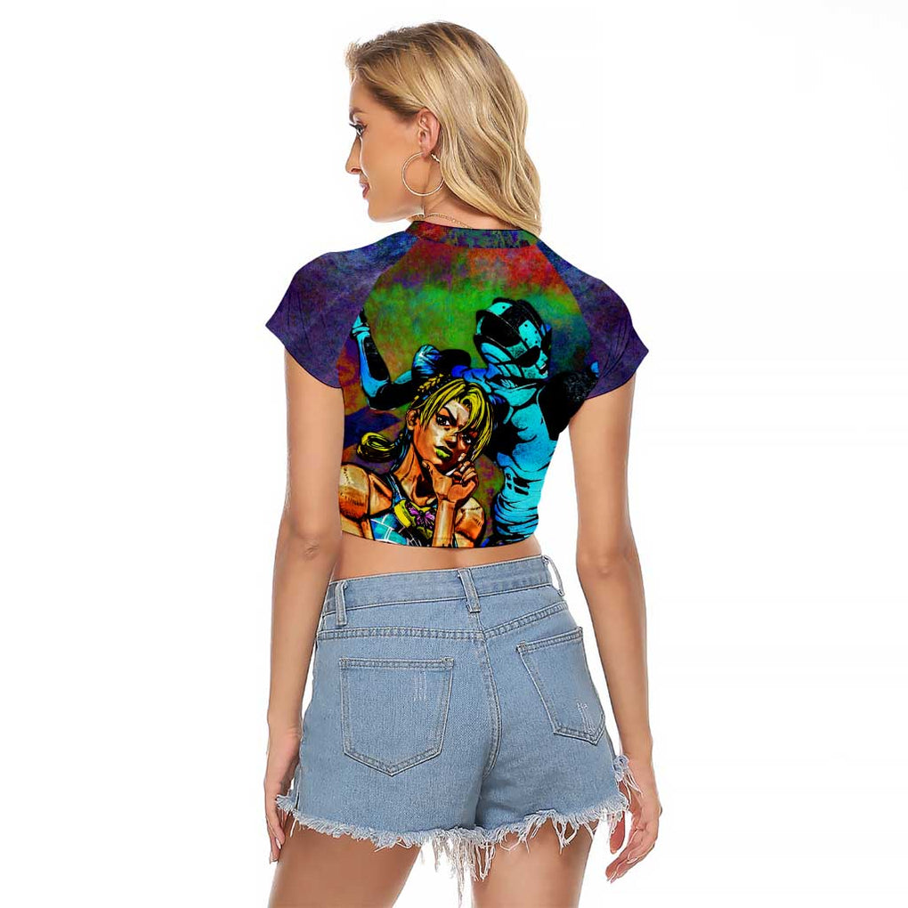 Trippy Jolyne Cujoh Stone Ocean Jojo’s Bizarre Adventure Raglan Cropped T Shirt Anime Mix Abstracs Style