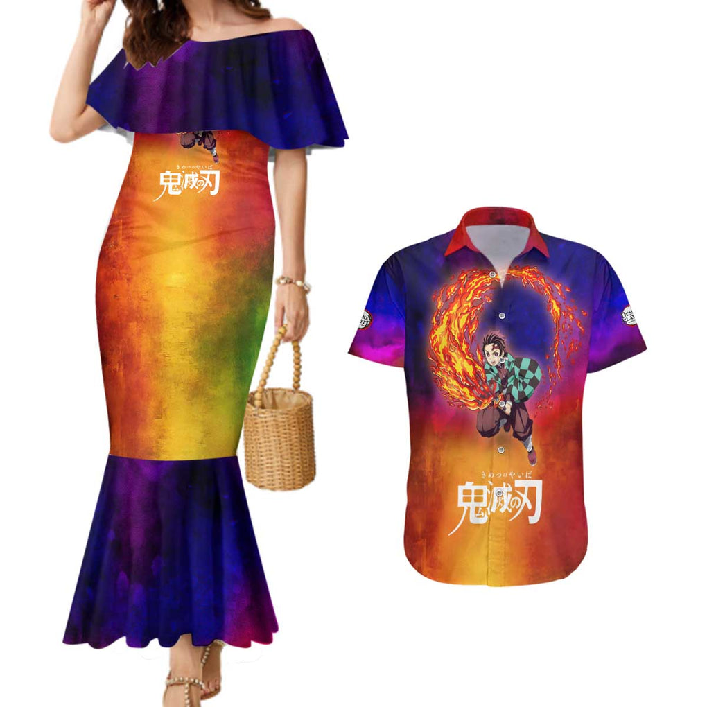 Space Samurai Tanjiro Demon Slayer Couples Matching Mermaid Dress and Hawaiian Shirt Anime Mix Abstracs Style