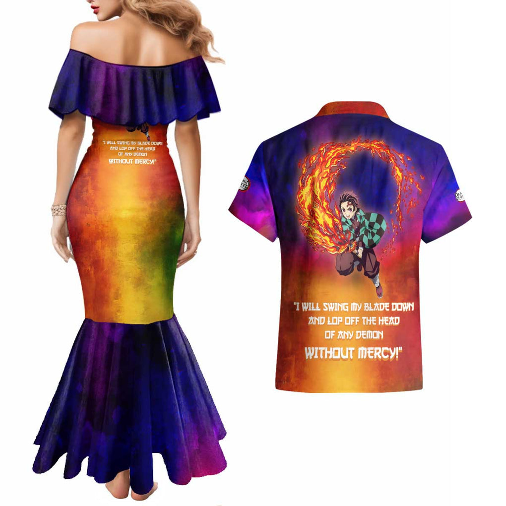 Space Samurai Tanjiro Demon Slayer Couples Matching Mermaid Dress and Hawaiian Shirt Anime Mix Abstracs Style