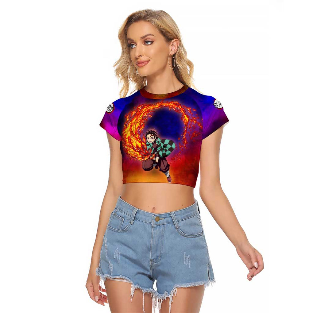 Space Samurai Tanjiro Demon Slayer Raglan Cropped T Shirt Anime Mix Abstracs Style