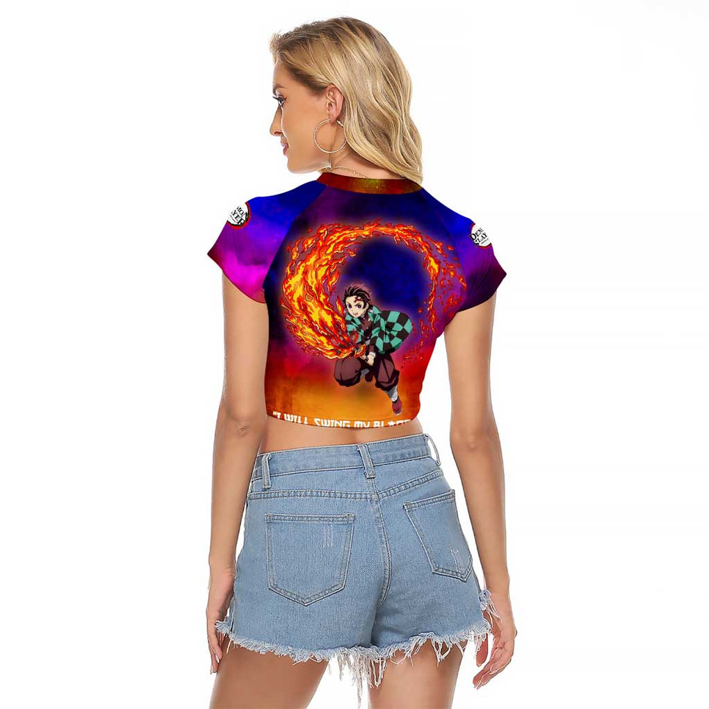 Space Samurai Tanjiro Demon Slayer Raglan Cropped T Shirt Anime Mix Abstracs Style