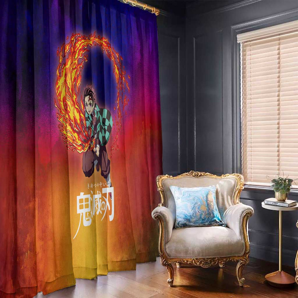 Space Samurai Tanjiro Demon Slayer Window Curtain Anime Mix Abstracs Style