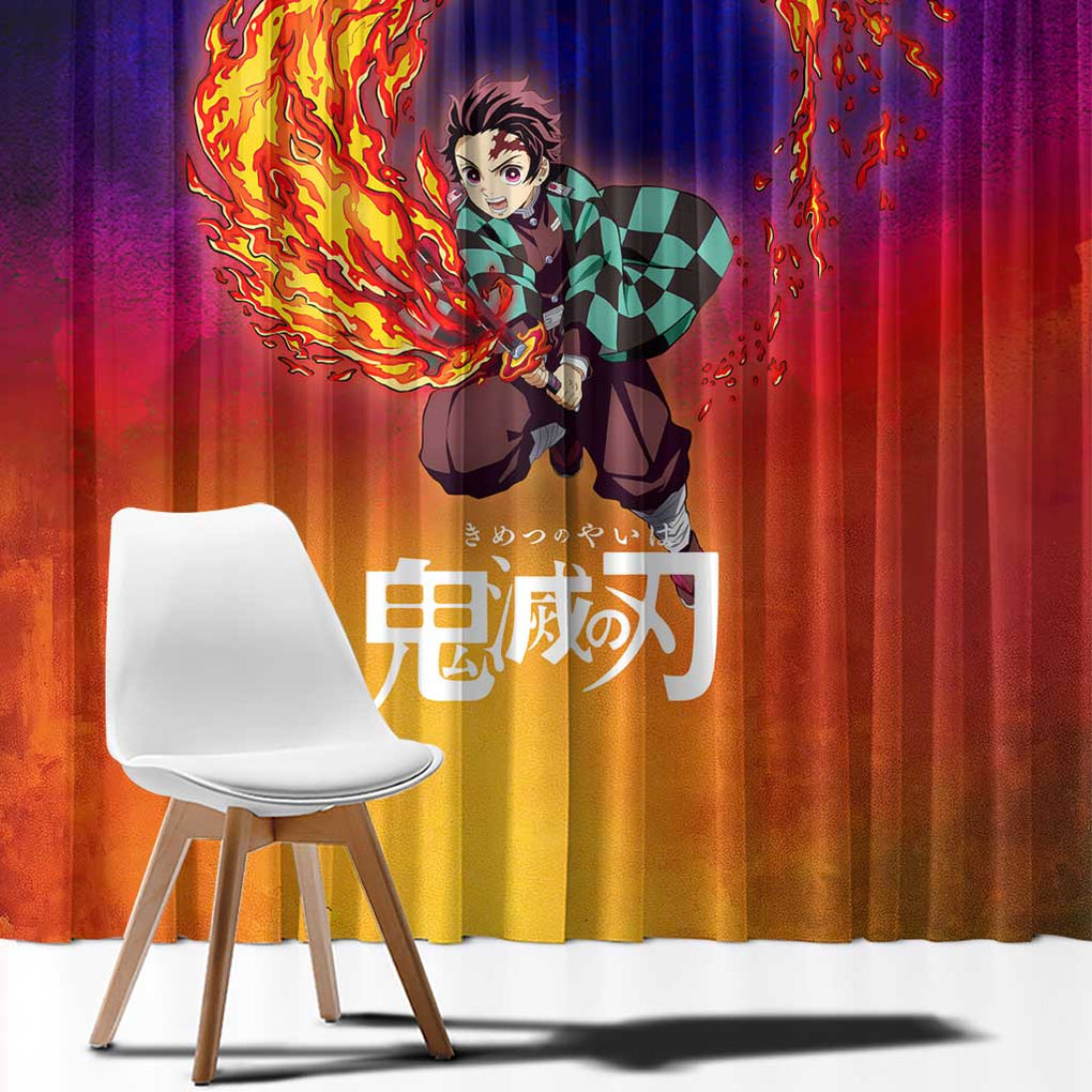 Space Samurai Tanjiro Demon Slayer Window Curtain Anime Mix Abstracs Style