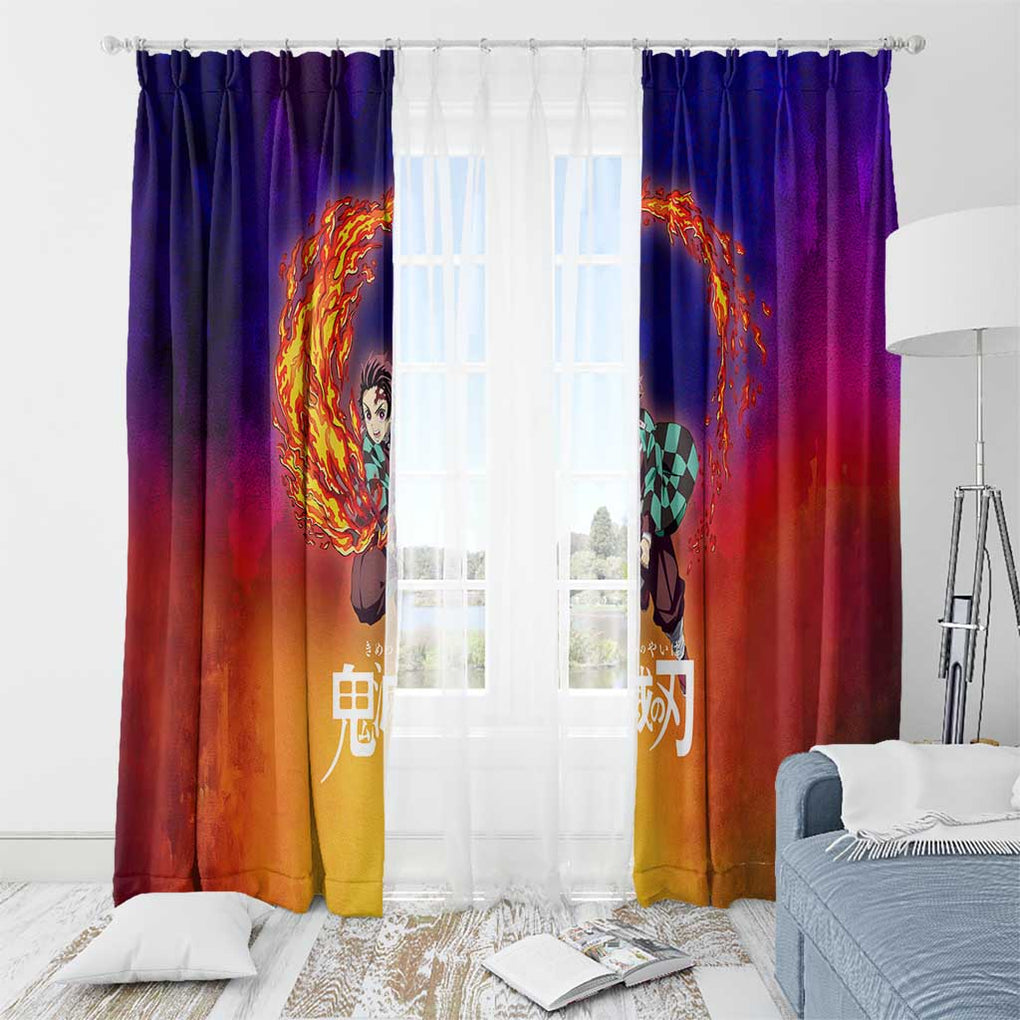 Space Samurai Tanjiro Demon Slayer Window Curtain Anime Mix Abstracs Style
