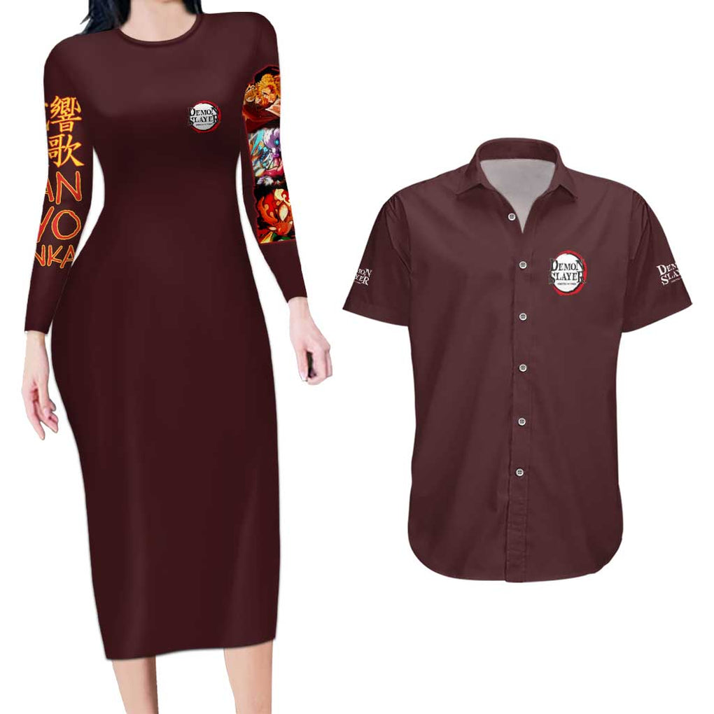 Entertainment District Arc Demon Slayer Couples Matching Long Sleeve Bodycon Dress and Hawaiian Shirt Anime Style
