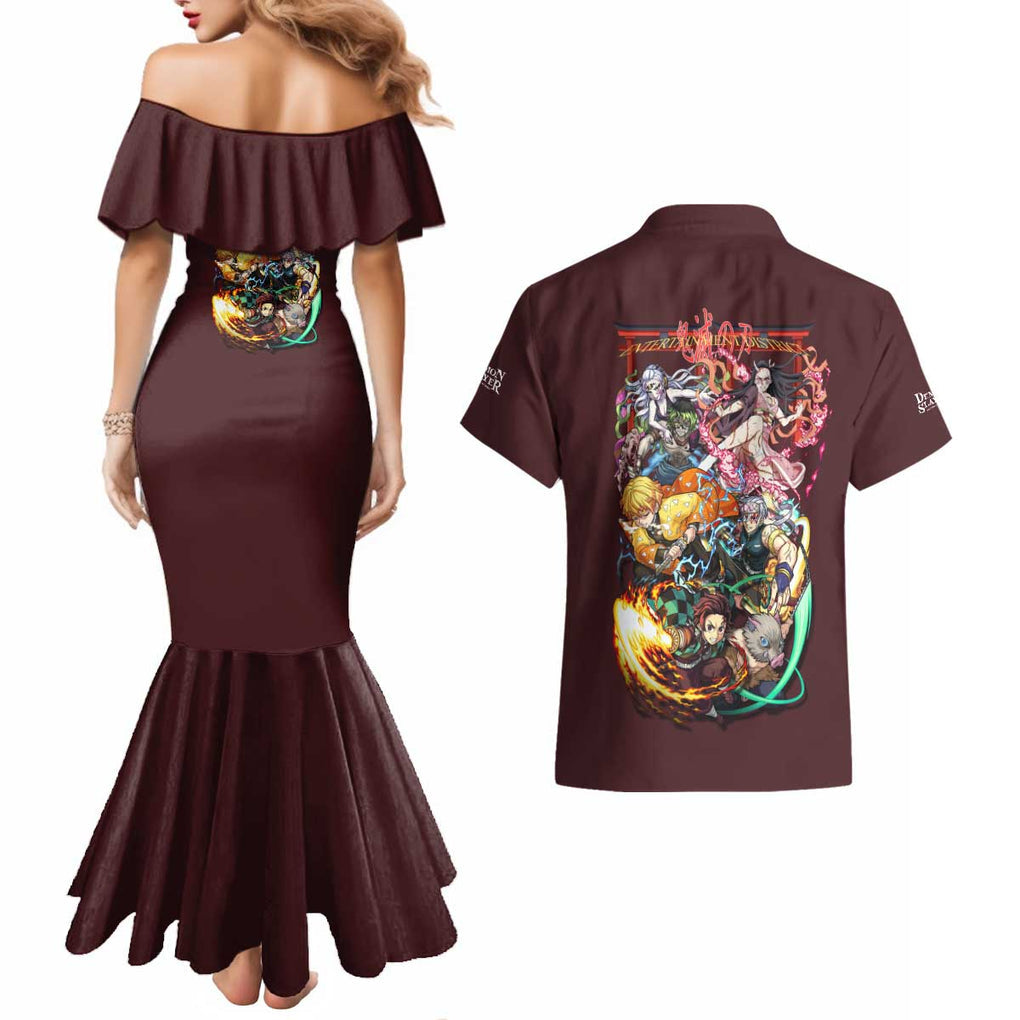 Entertainment District Arc Demon Slayer Couples Matching Mermaid Dress and Hawaiian Shirt Anime Style