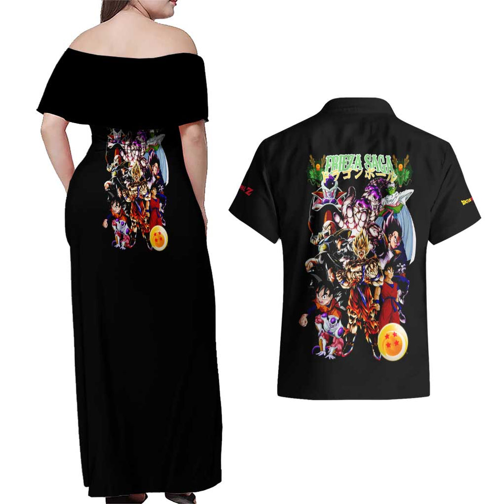 Frieza Saga Dragon Ball Z Couples Matching Off Shoulder Maxi Dress and Hawaiian Shirt Anime Style