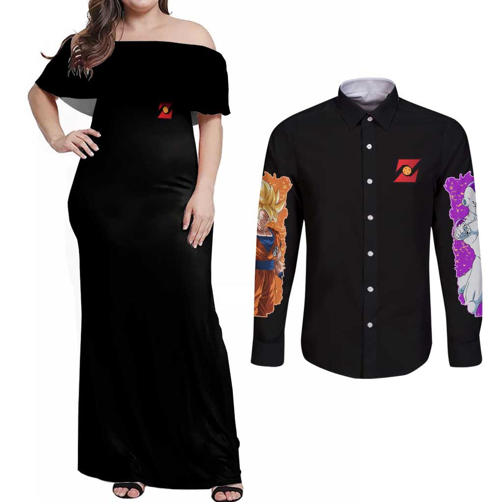 Frieza Saga Dragon Ball Z Couples Matching Off Shoulder Maxi Dress and Long Sleeve Button Shirt Anime Style