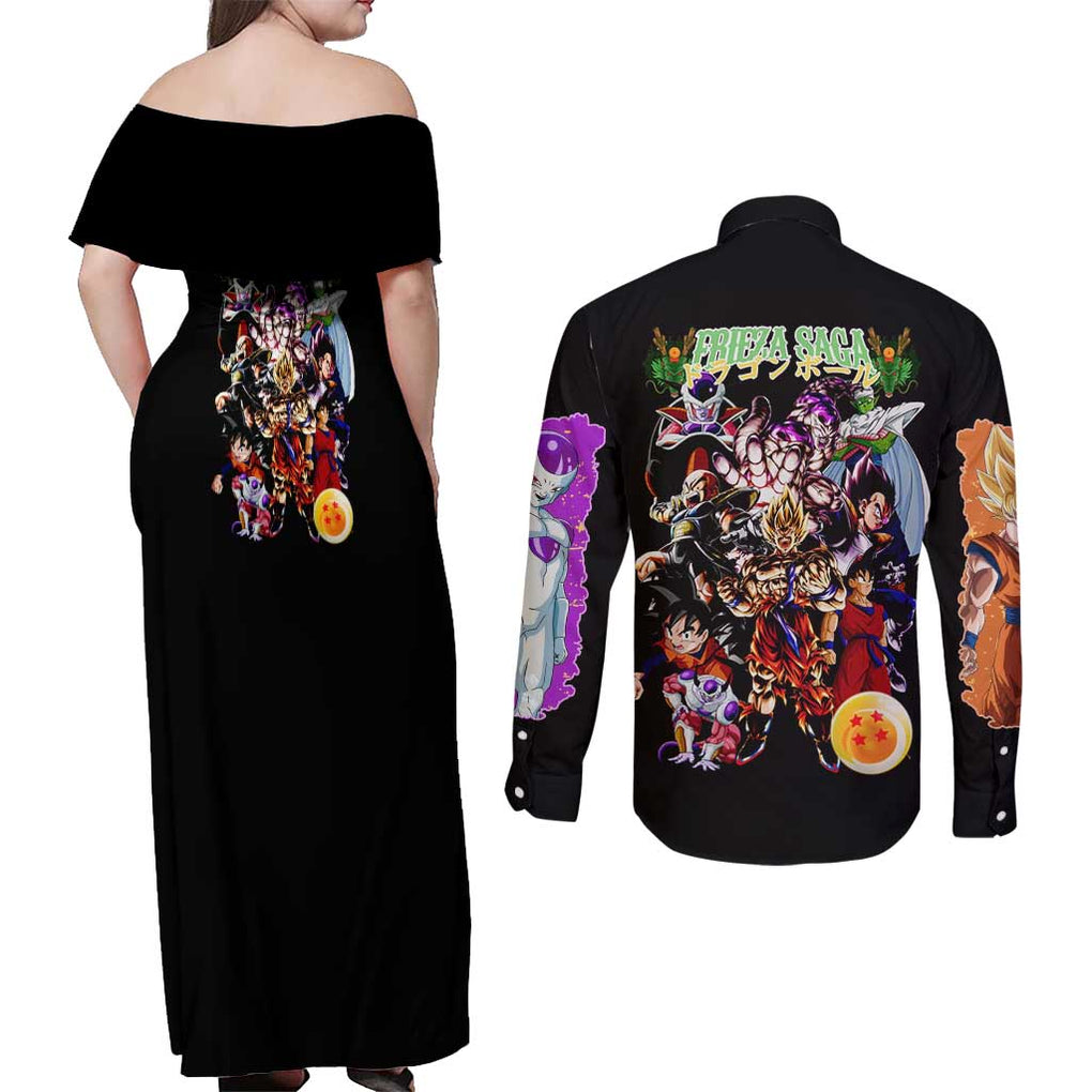Frieza Saga Dragon Ball Z Couples Matching Off Shoulder Maxi Dress and Long Sleeve Button Shirt Anime Style