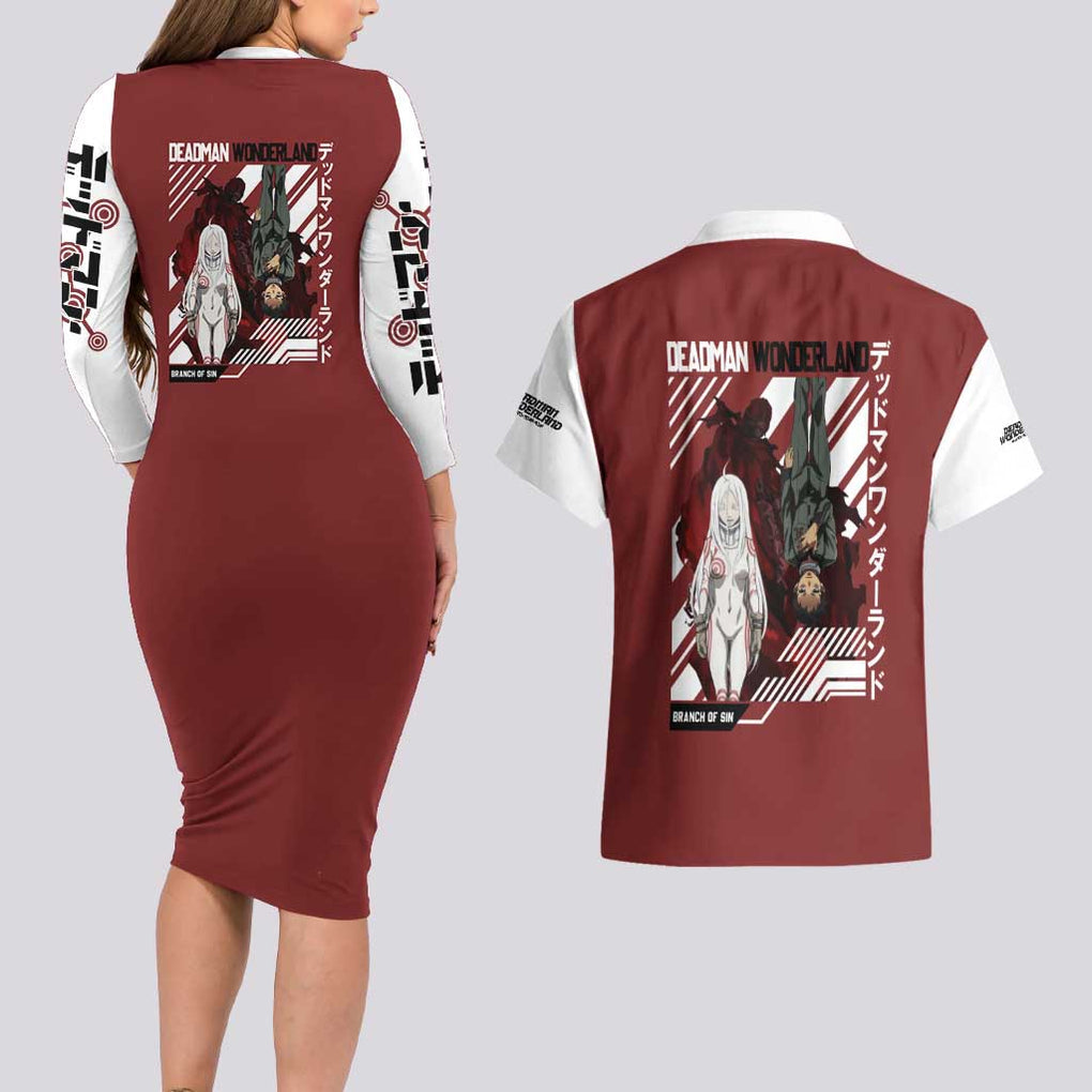 Deadman Wonderland Couples Matching Long Sleeve Bodycon Dress and Hawaiian Shirt Anime Style