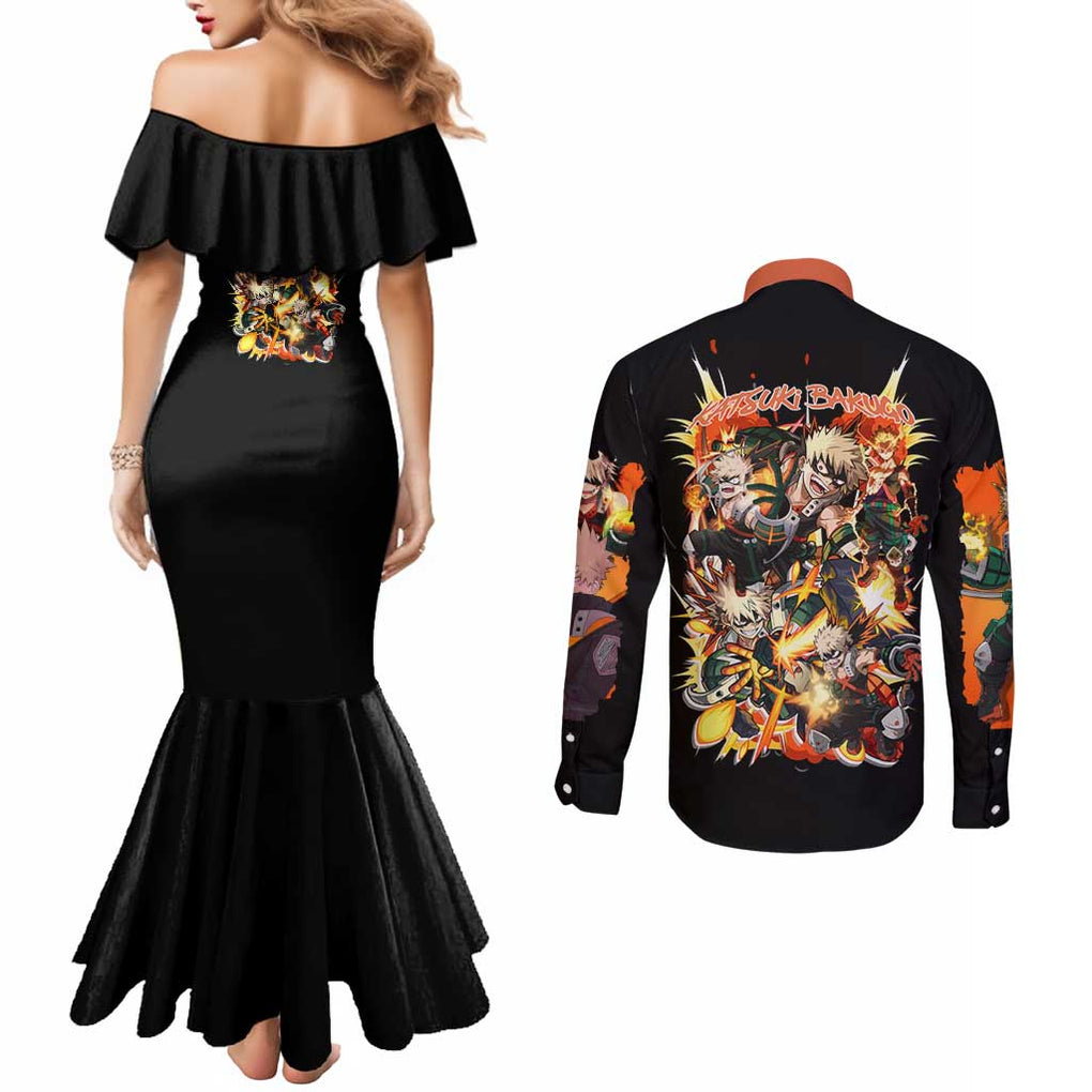 Katsuki Bakugo V2 My Hero Academia Couples Matching Mermaid Dress and Long Sleeve Button Shirt Anime Style