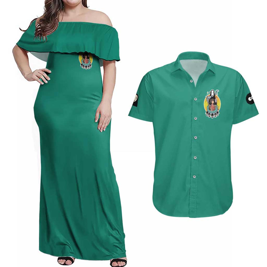 Spirited Away Studio Ghibli Hoodie Couples Matching Off Shoulder Maxi Dress and Hawaiian Shirt Anime Style