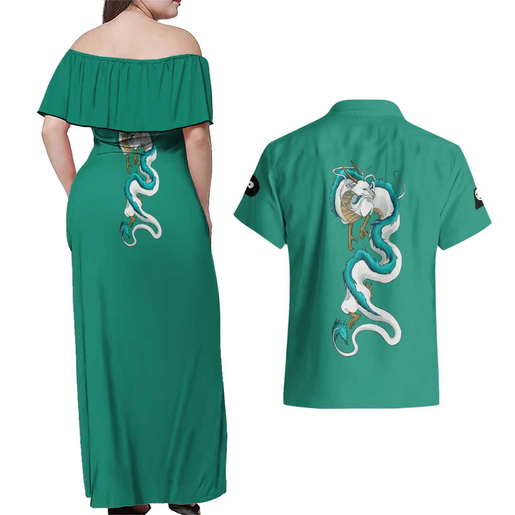 Spirited Away Studio Ghibli Hoodie Couples Matching Off Shoulder Maxi Dress and Hawaiian Shirt Anime Style