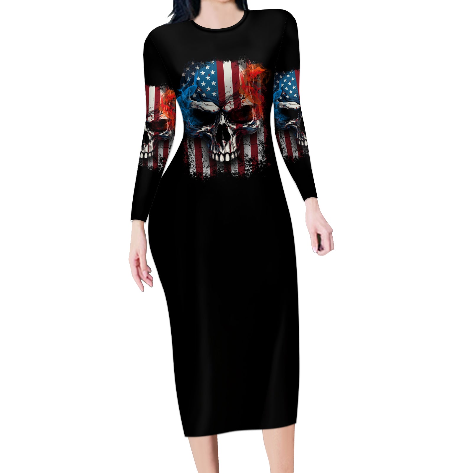 i-have-three-sides-skull-flag-long-sleeve-bodycon-dress