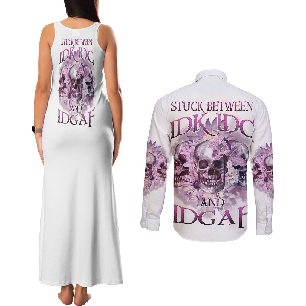 stuck-between-idk-idc-and-idgaf-skull-couples-matching-tank-maxi-dress-and-long-sleeve-button-shirt