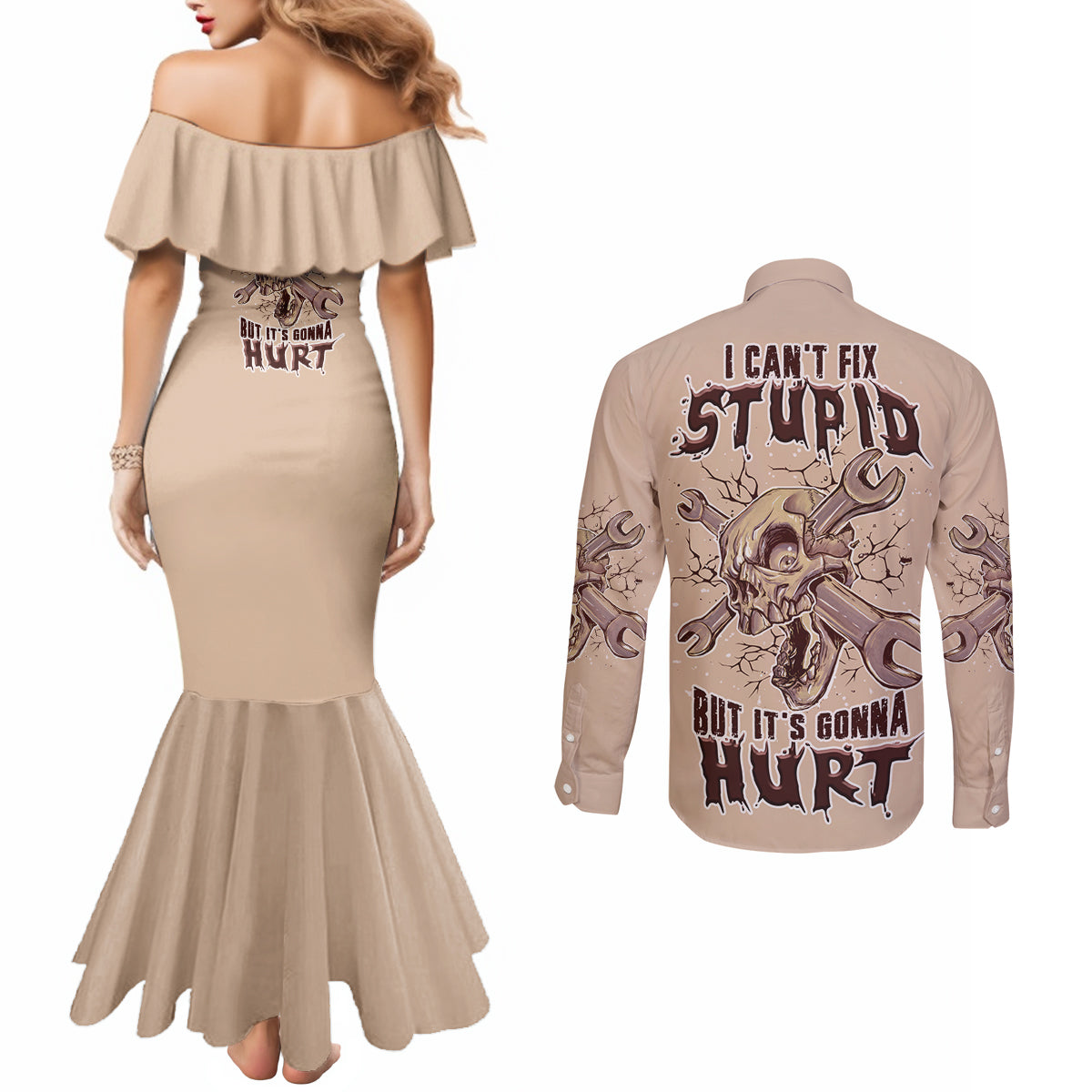 i-can-fix-stupid-but-its-gonna-hurt-couples-matching-mermaid-dress-and-long-sleeve-button-shirt