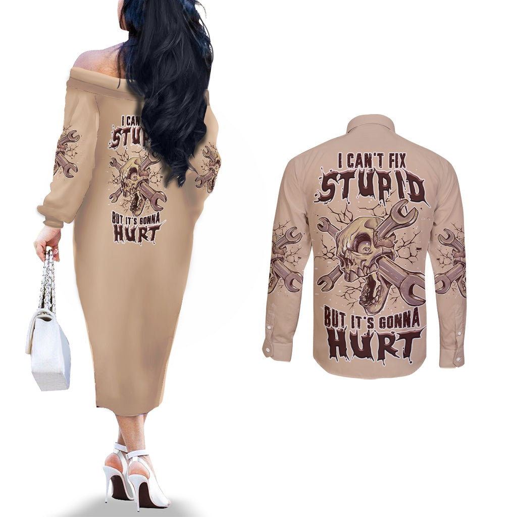 i-can-fix-stupid-but-its-gonna-hurt-couples-matching-off-the-shoulder-long-sleeve-dress-and-long-sleeve-button-shirt
