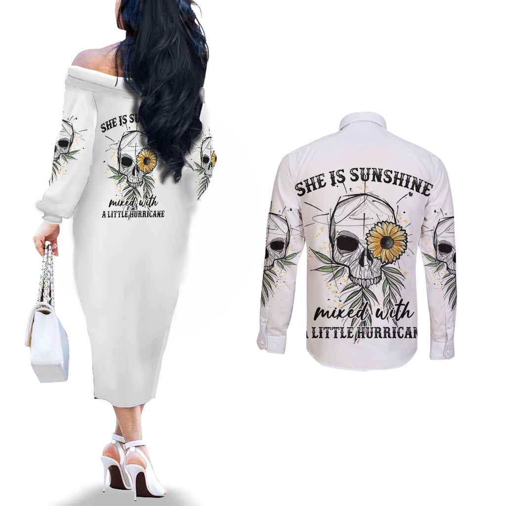 she-is-sunshine-skull-sunflower-couples-matching-off-the-shoulder-long-sleeve-dress-and-long-sleeve-button-shirt