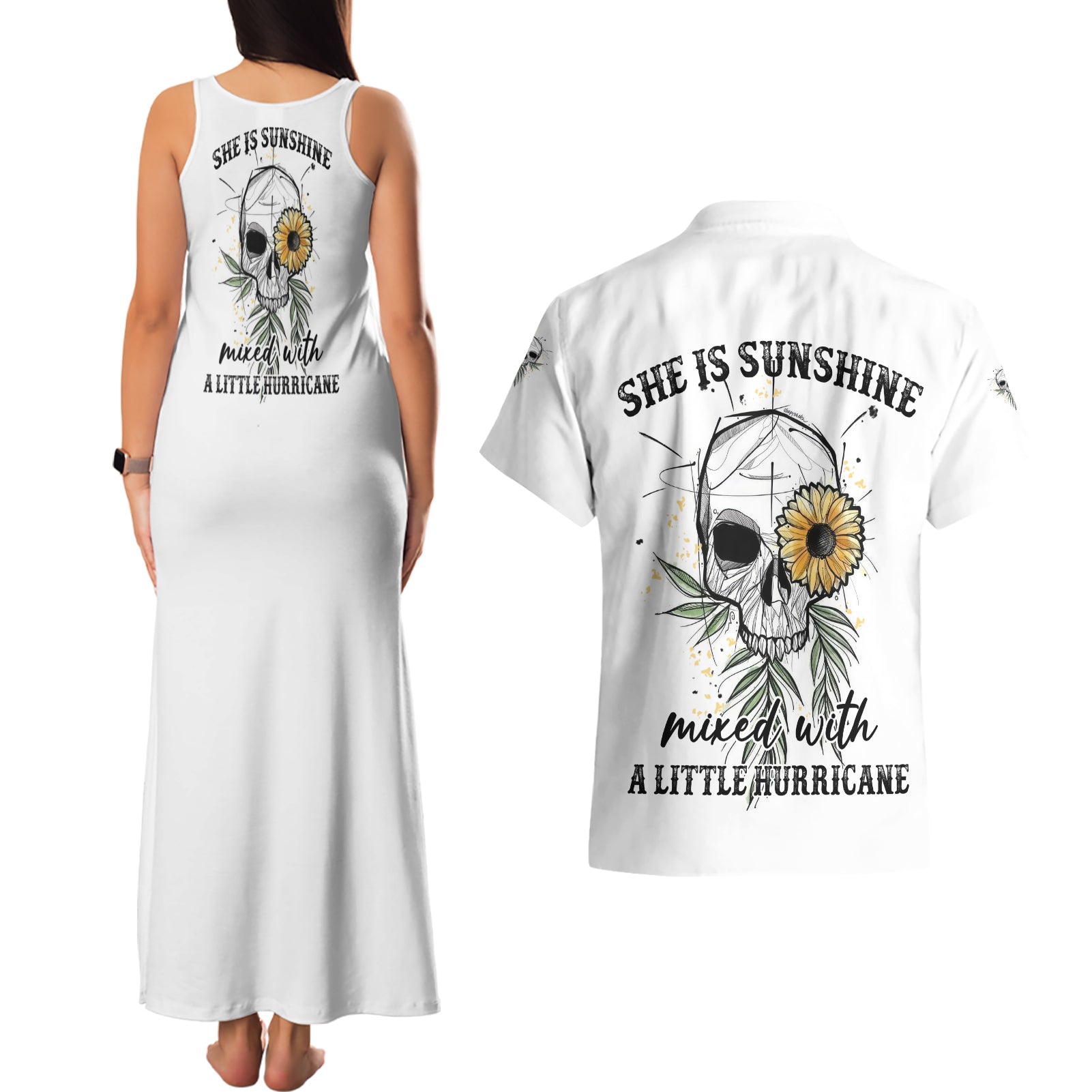 she-is-sunshine-skull-sunflower-couples-matching-tank-maxi-dress-and-hawaiian-shirt