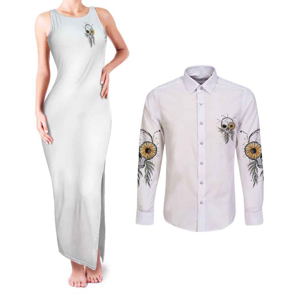 she-is-sunshine-skull-sunflower-couples-matching-tank-maxi-dress-and-long-sleeve-button-shirt
