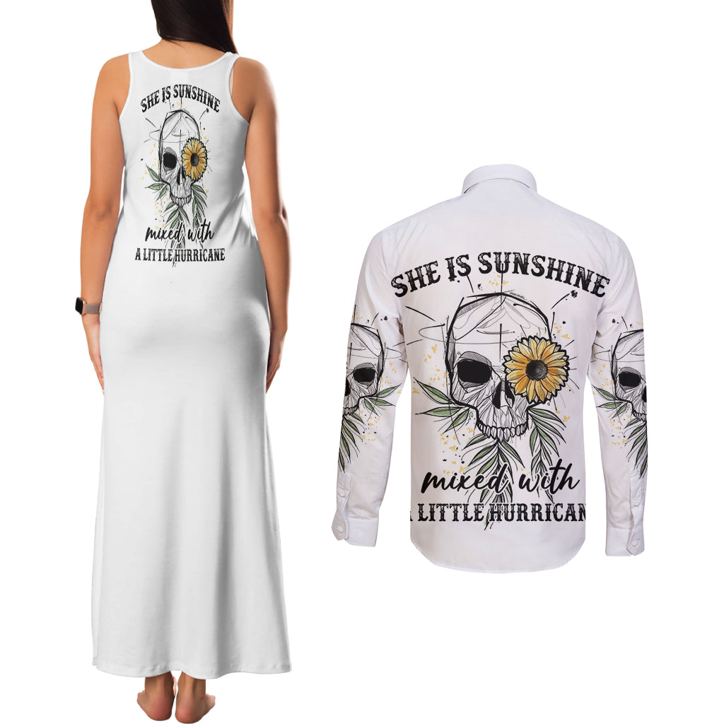 she-is-sunshine-skull-sunflower-couples-matching-tank-maxi-dress-and-long-sleeve-button-shirt