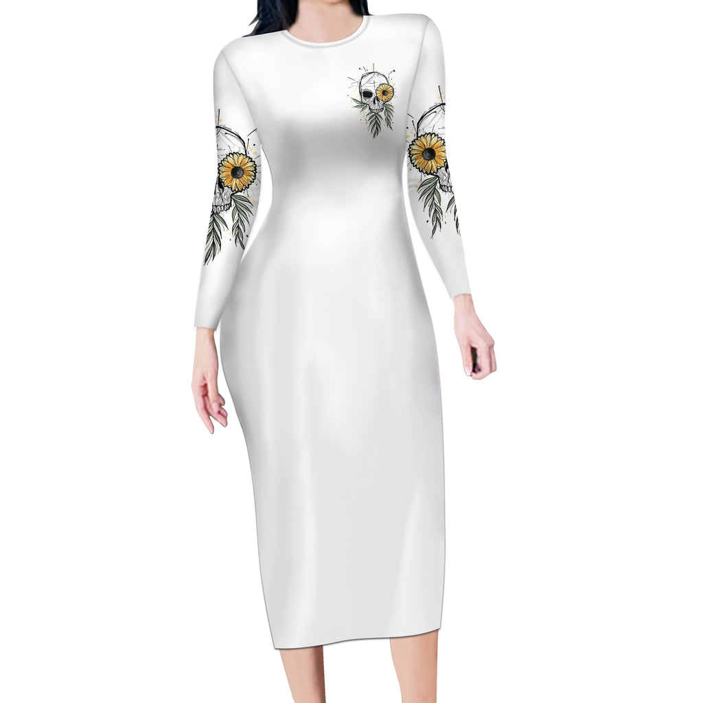 she-is-sunshine-skull-sunflower-long-sleeve-bodycon-dress