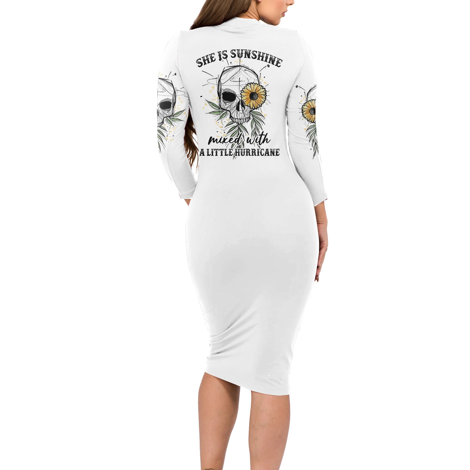 she-is-sunshine-skull-sunflower-long-sleeve-bodycon-dress