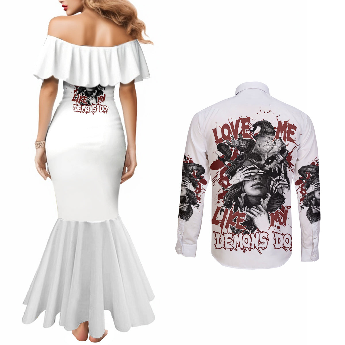love-me-like-my-demons-do-skull-couples-matching-mermaid-dress-and-long-sleeve-button-shirt