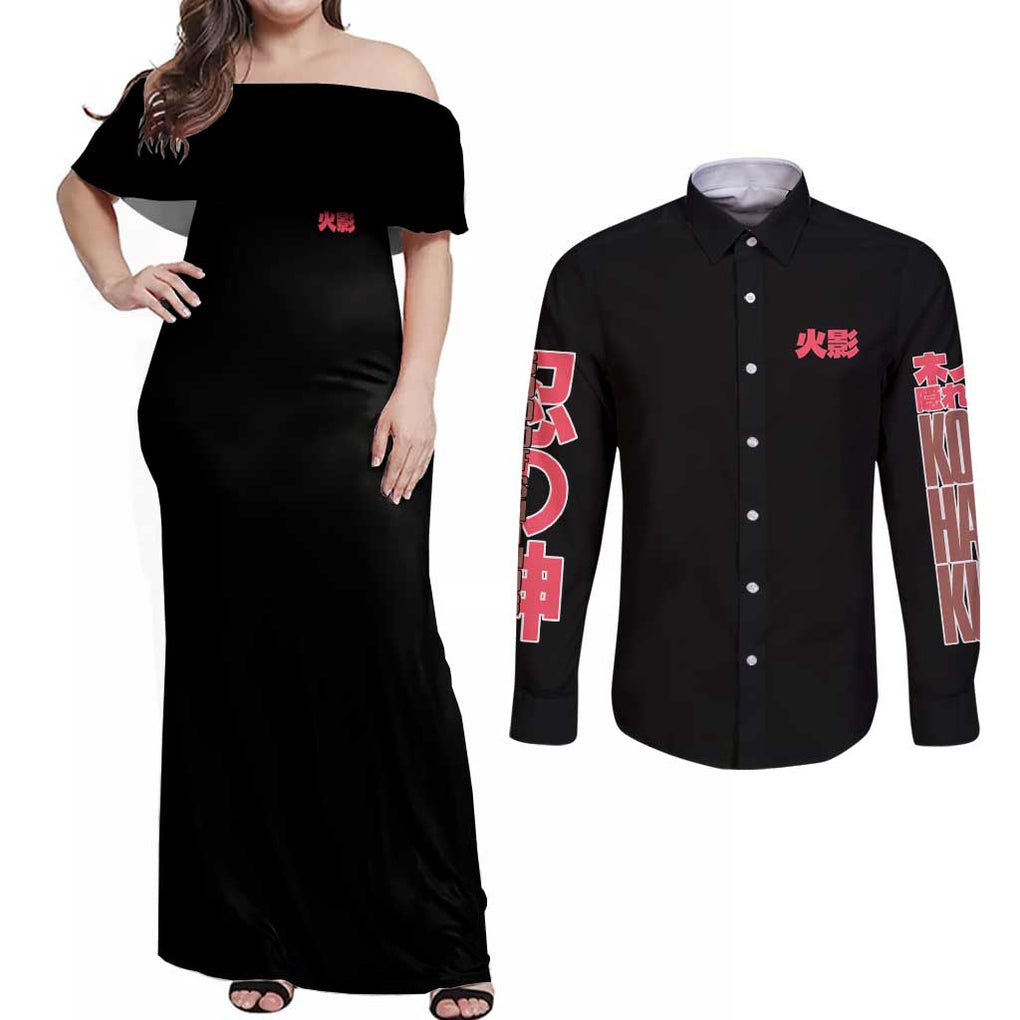 Hashirama Senju V2 Naruto Couples Matching Off Shoulder Maxi Dress and Long Sleeve Button Shirt Japan Anime Style