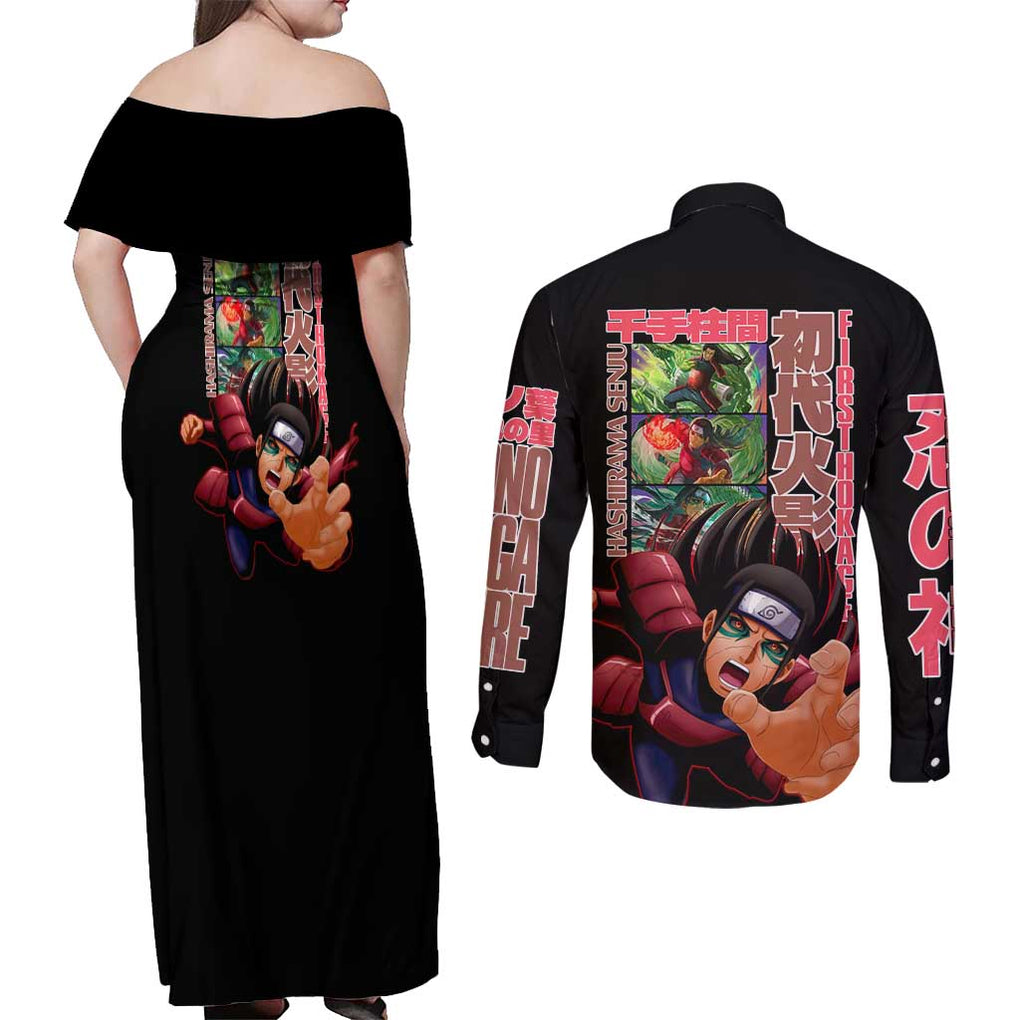 Hashirama Senju V2 Naruto Couples Matching Off Shoulder Maxi Dress and Long Sleeve Button Shirt Japan Anime Style